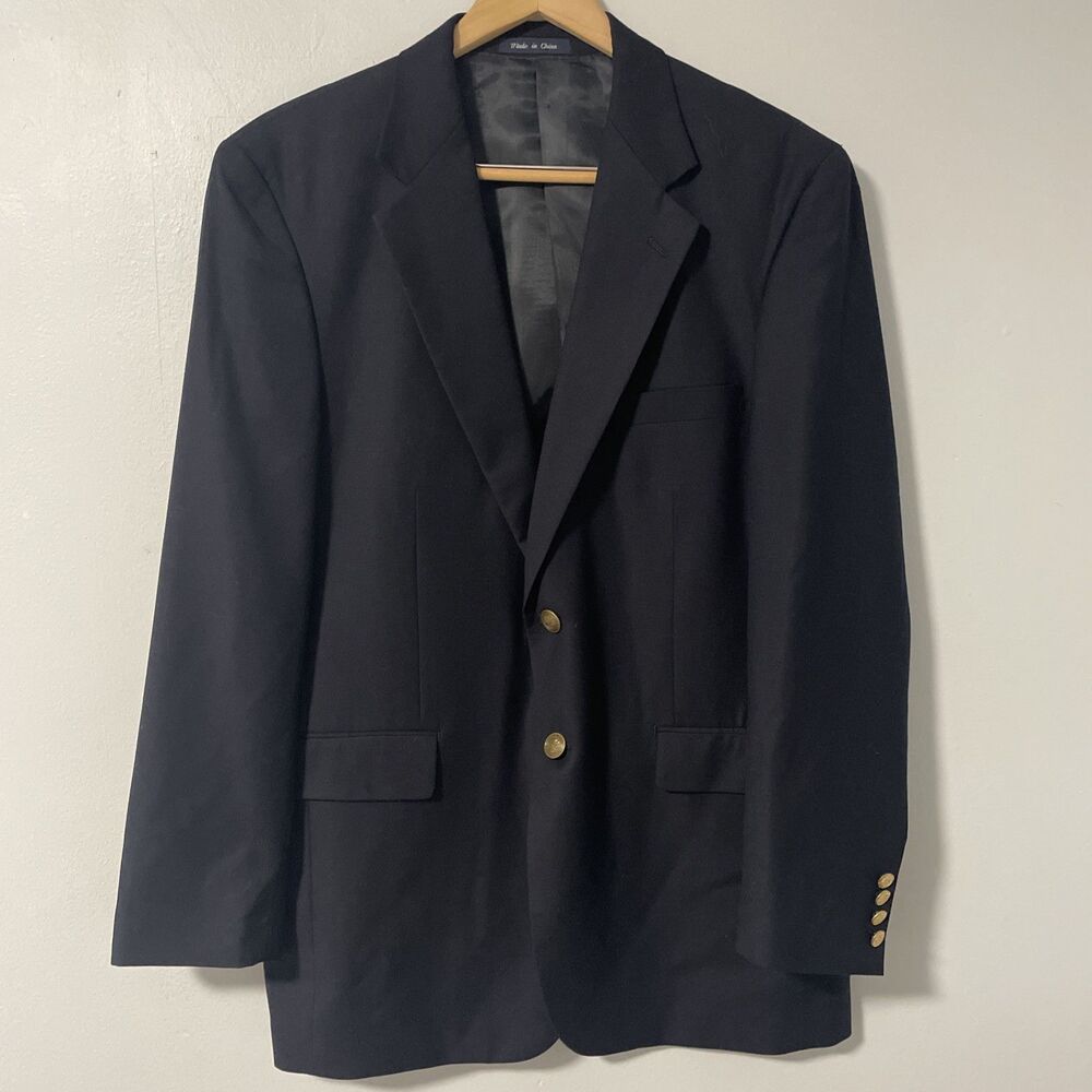 Allen Solly Classic Navy Blue Blazer Sports Coat 100% Wool Brass‎ Buttons 42R